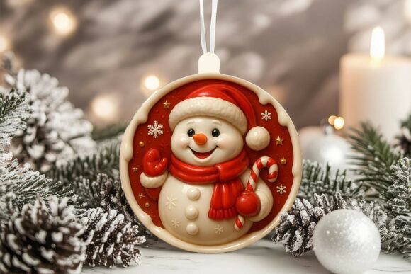 3D Porcelain Snowman Ornament Illustrations