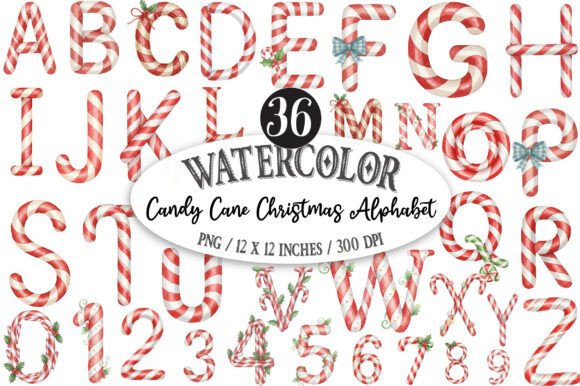 Candy Cane Christmas Alphabet Illustrations