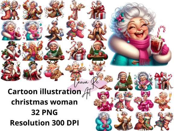 Cartoon Illustration Christmas Woman: Festive Illustrations