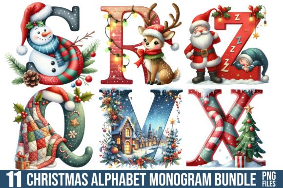 Christmas Alphabet Monogrammed Clipart: Illustrations