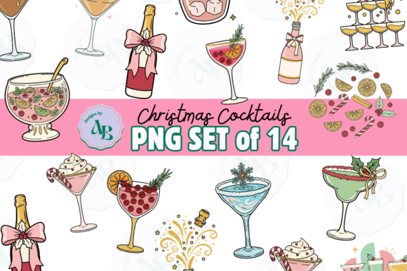 Christmas Cocktails Clip Art Set: Festive Illustrations