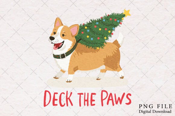 Christmas Dog Corgi Hand-Drawn PNG Illustrations