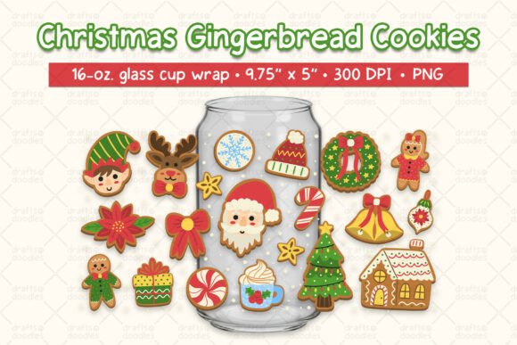 Christmas Gingerbread Cookies Cup Wrap Illustrations