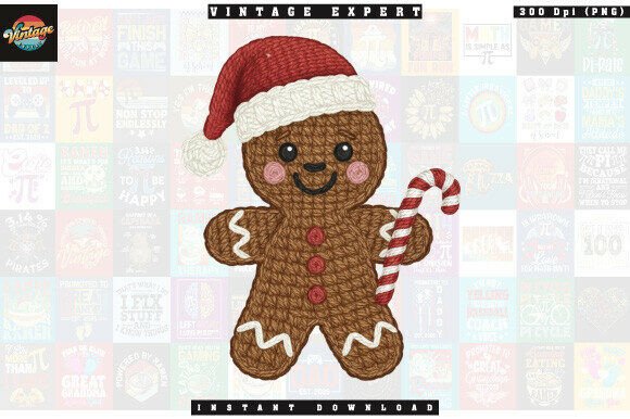 Christmas Gingerbread Crochet Yarn PNG Illustrations
