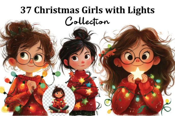 Christmas Girls with Lights Clipart: Illustrations for Crafters