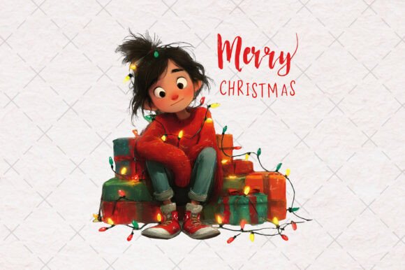 Christmas Girls with Lights PNG for Illustrations