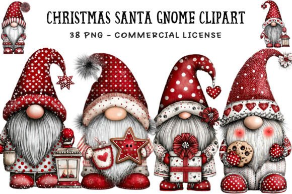 Christmas Santa Gnome Clipart: Festive Illustrations