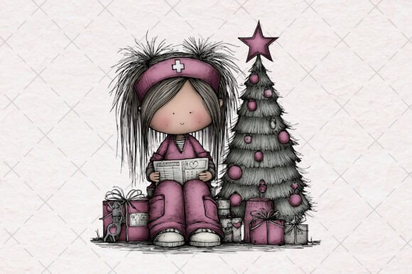 Cute Christmas Nurse Girl PNG: Festive Illustrations