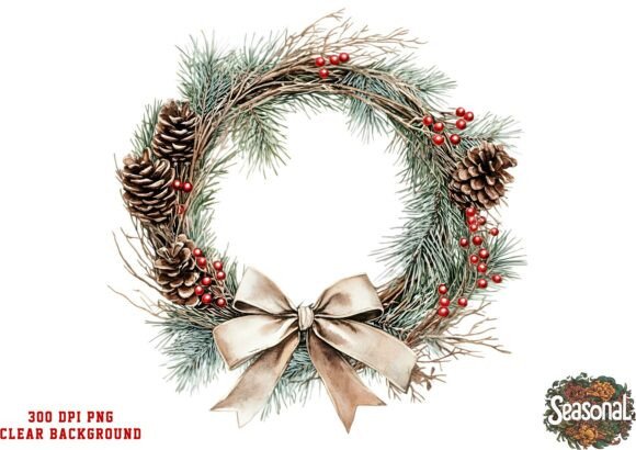 Frost Ribbon Christmas Wreath PNG: Festive Illustrations