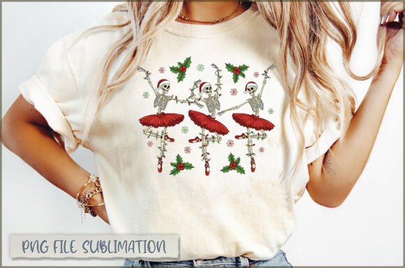 Funny Ballerina Christmas Skeleton PNG: Illustrations