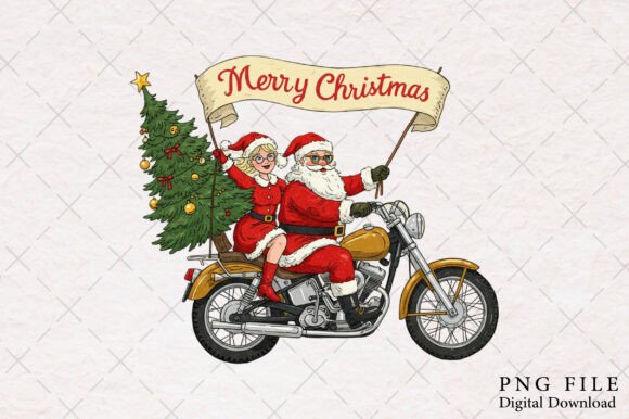 Funny Christmas Motorcycle PNG for Illustrations