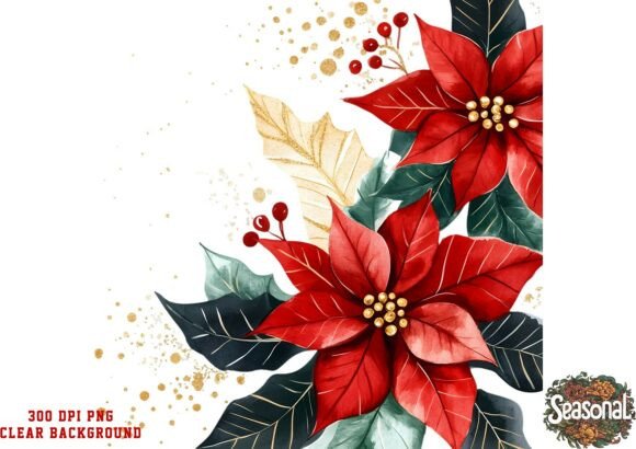 Golden Poinsettia Clip: Elegant Illustrations