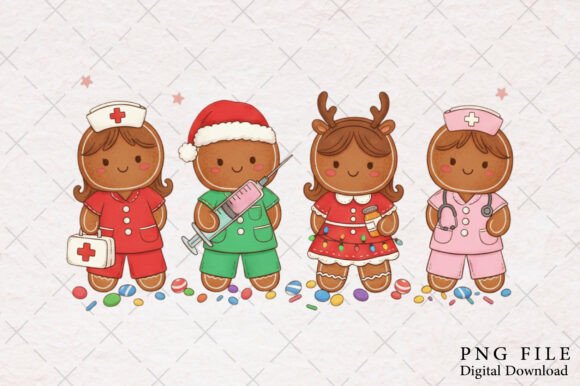 Nurse Gingerbread Christmas PNG: Festive Illustrations
