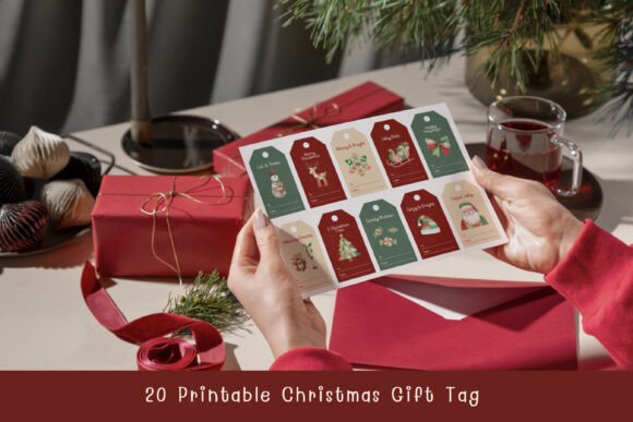 Patchwork Christmas Gift Tag Printable Illustrations