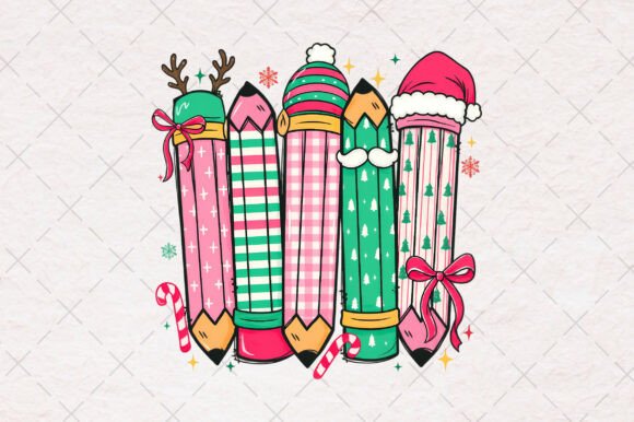 Preppy Floral Christmas Teacher PNG: Festive Illustrations