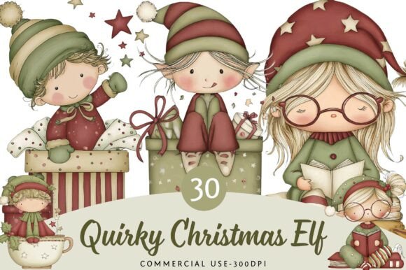 Quirky Christmas Elf Clipart: Illustrations for Sellers