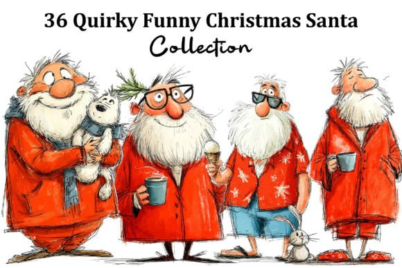 Quirky Funny Santa Clipart Illustrations