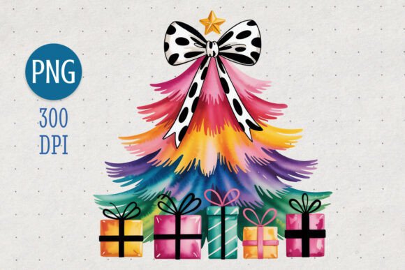 Rainbow Watercolor Christmas Tree PNG for Illustrations