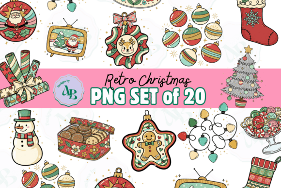 Retro Vintage Christmas Clip Art Set: Illustrations