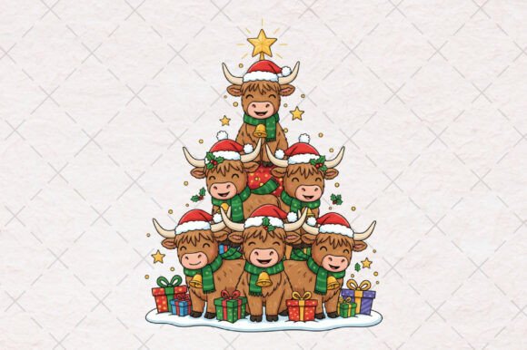 Review: Cute Highland Cow Christmas Trees PNG for Embroidery