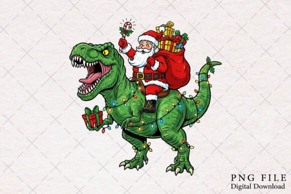 Santa Riding Rex: Festive Illustrations