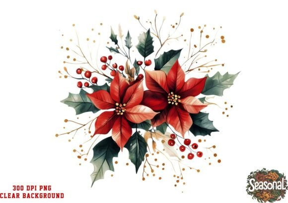 Scarlet Berry Christmas Bouquet PNG & Illustrations