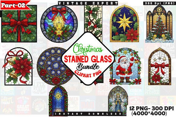 Stained Glass Christmas PNG: Festive Illustrations