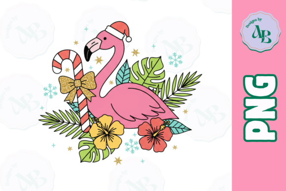 Tropical Flamingo Christmas PNG & Illustrations