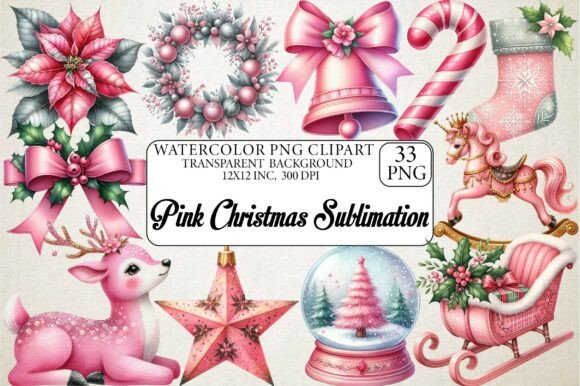 Watercolor Pink Christmas Sublimation: Illustrations for Blogs