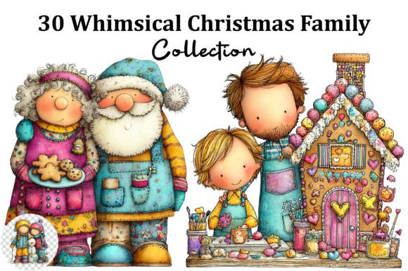 Whimsical Christmas Family Clipart & Illustrations