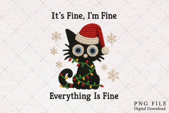 Yarn Crochet Christmas Cat PNG for Illustrations